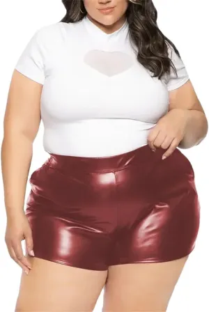 Plus Size Women Summer Shorts Sexy Matte PU Leather Bodycon Hot Pants Party Music Festival Elastic Shorts
