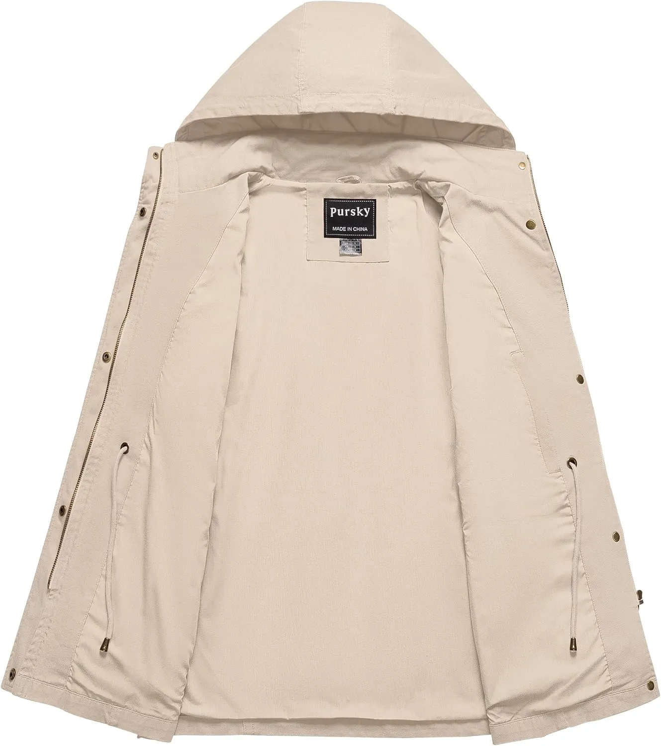 Pursky Women's Cotton Anorak Jacket Lightweight Casual Military Jackets Safari Utility Coats With Removable Hood