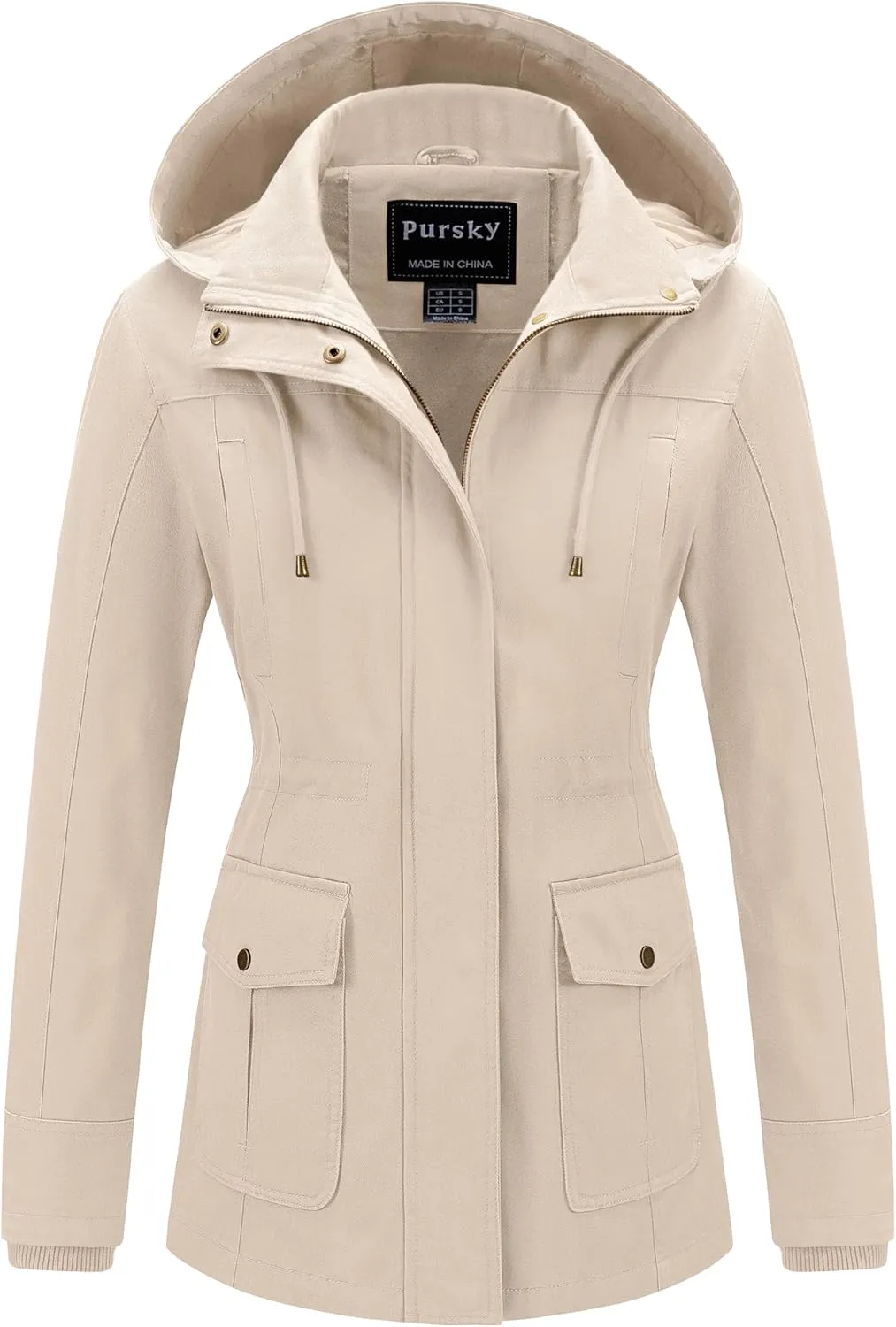 Pursky Women's Cotton Anorak Jacket Lightweight Casual Military Jackets Safari Utility Coats With Removable Hood