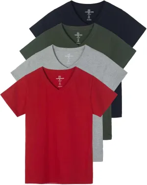 Real Essentials 4 Pack: Women's Classic-Fit Cotton Short-Sleeve V-Neck T-Shirt (Available in Plus Size)