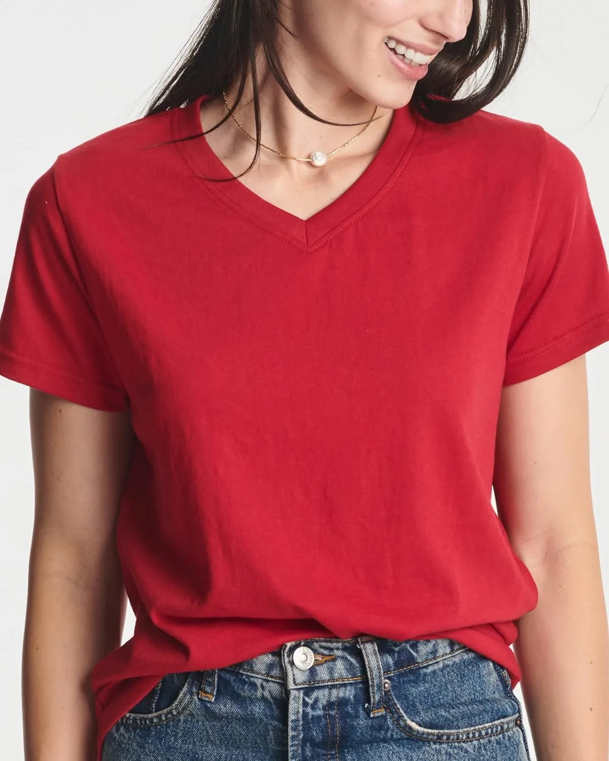 Real Essentials 4 Pack: Women's Classic-Fit Cotton Short-Sleeve V-Neck T-Shirt (Available in Plus Size)