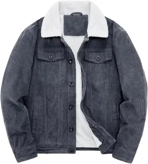 REHJJDFD Male Cotton Jackets Padded Warm Loose Parka Coat Corduroy Short Jacket Man Solid Zip Windbreaker Men's Fleece Jacket