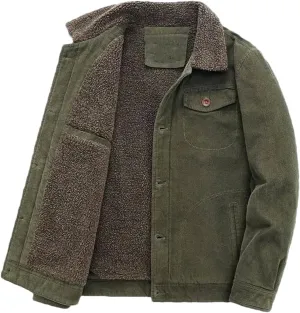 REHJJDFD Male Cotton Jackets Padded Warm Loose Parka Coat Corduroy Short Jacket Solid Zip Windbreaker Men's Casual Windbreake