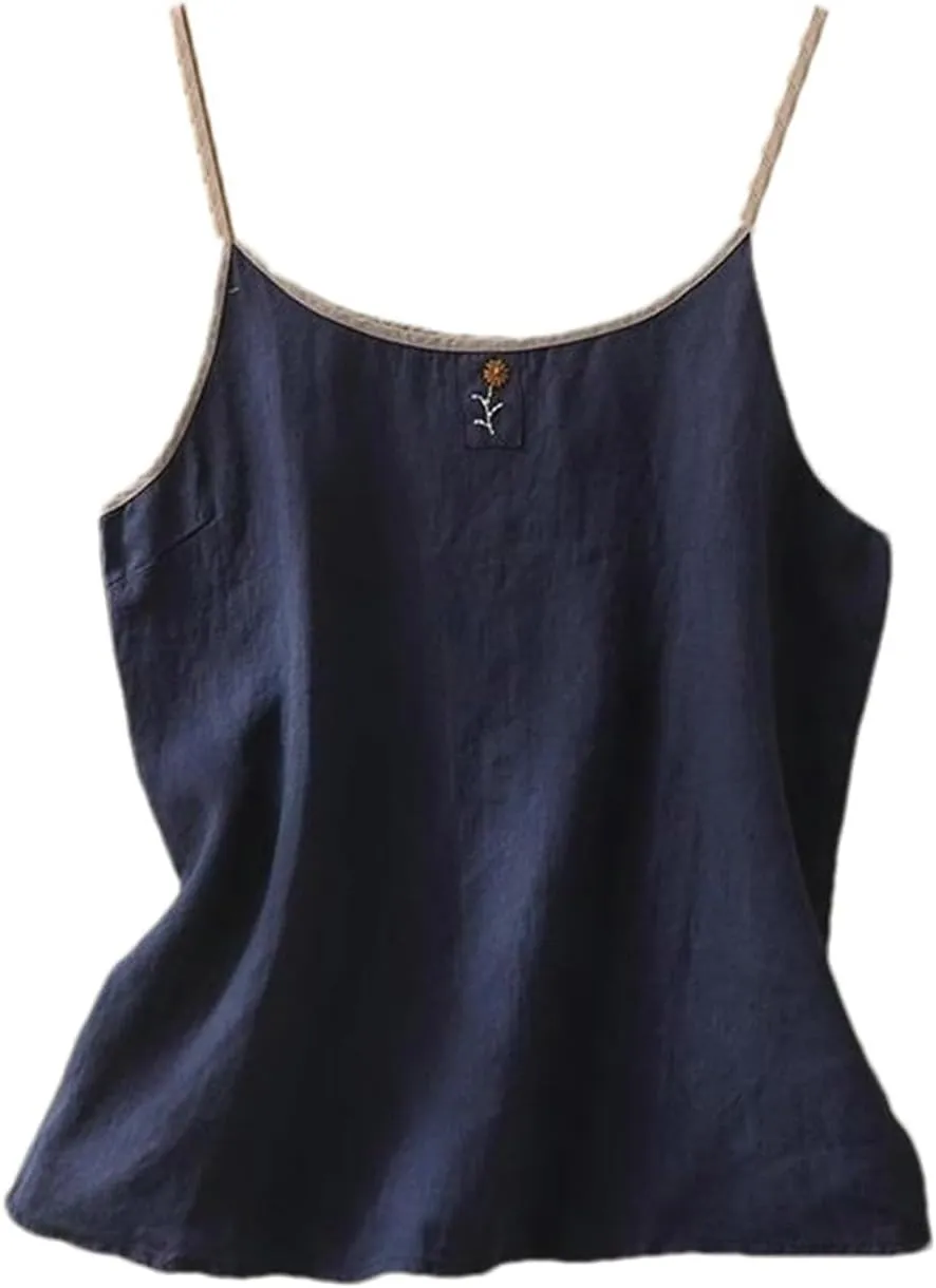 Retro Embroidered Cotton and Linen Small Camisole Women's Summer Inner Sleeveless Bottoming Vest top