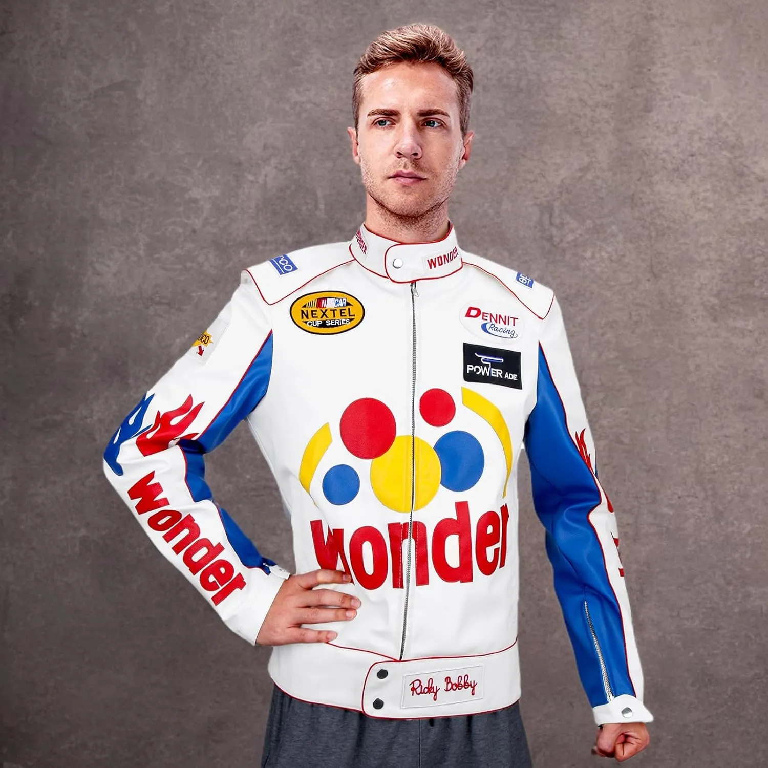 Ricky Bobby Racing Leather Jacket Adult Men Talladega Nights Wonder Halloween Costume Bomber Leather Jacket