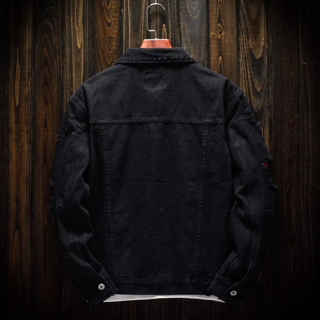 Ripped Denim Jacket for Men Casual Style Autumn Cardigan Jacket Hip Pop Jacket