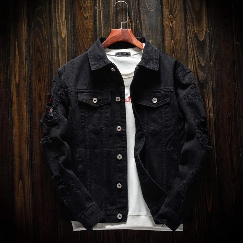 Ripped Denim Jacket for Men Casual Style Autumn Cardigan Jacket Hip Pop Jacket