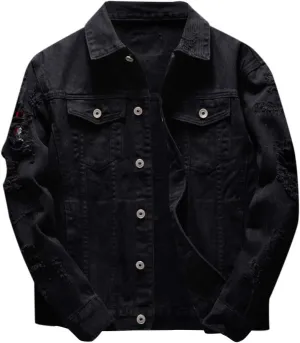 Ripped Denim Jacket for Men Casual Style Autumn Cardigan Jacket Hip Pop Jacket