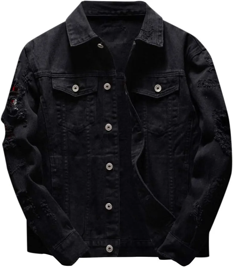 Ripped Denim Jacket for Men Casual Style Autumn Cardigan Jacket Hip Pop Jacket