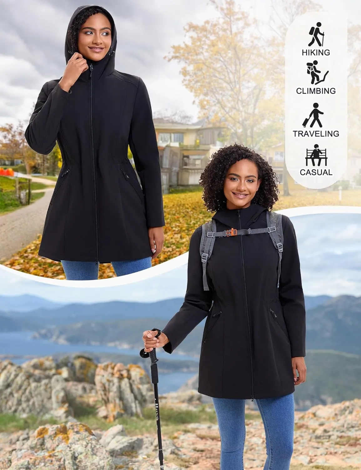 ROYAL MATRIX Women's Waterproof Rain Jacket Lightweight Hooded Breathable Windbreaker Softshell Jacket