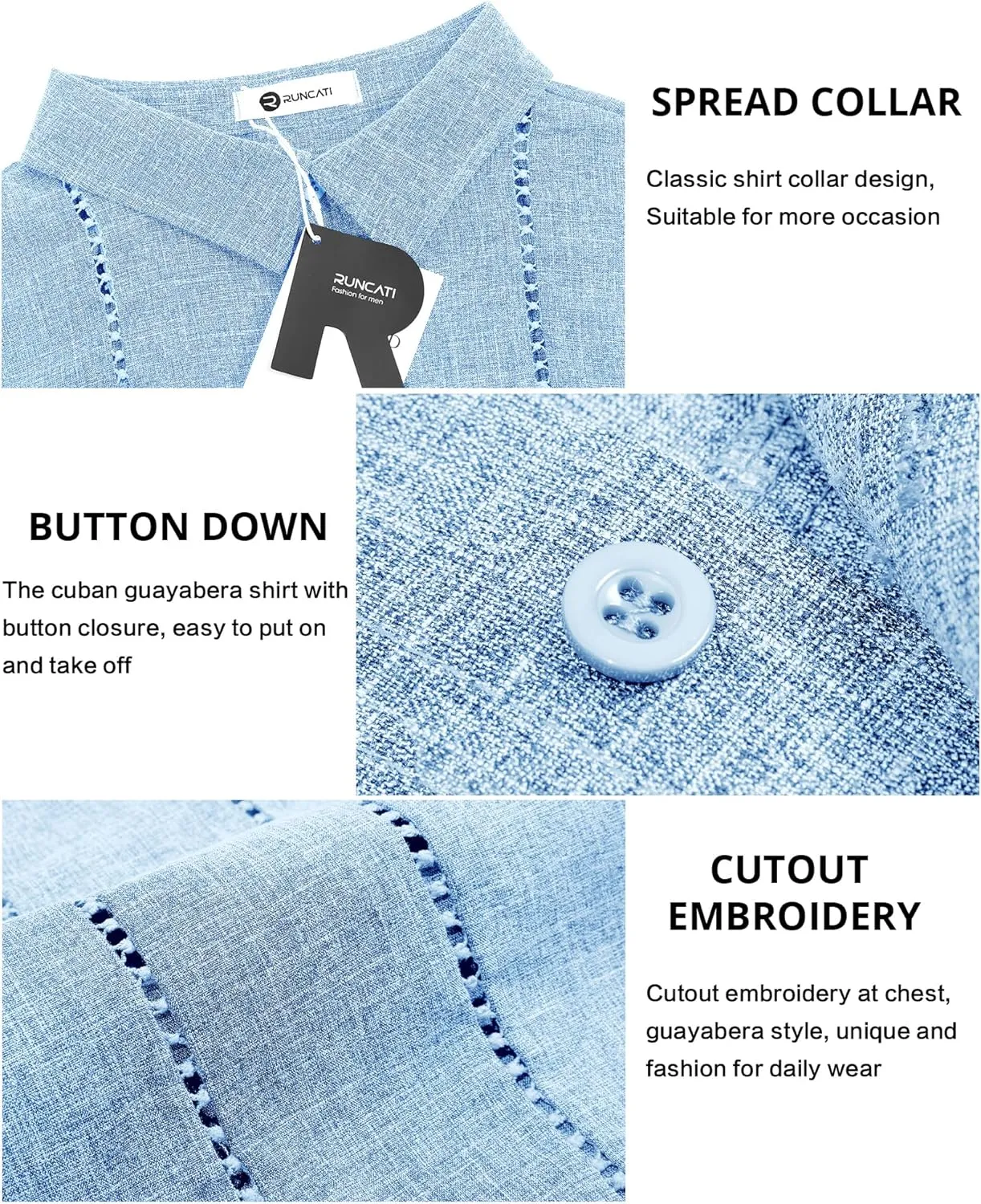 Runcati Mens Cuban Guayabera Shirts Short Sleeve Button Down Linen Shirt Mexican Casual Beach Summer Tops