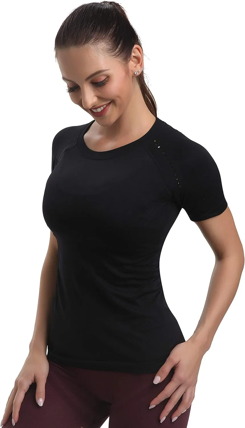 RUNNING GIRL Seamless Workout Shirts for WomenShort Sleeve T-Shirt Stretch Tees Quick Dry Gym Athletic Tops