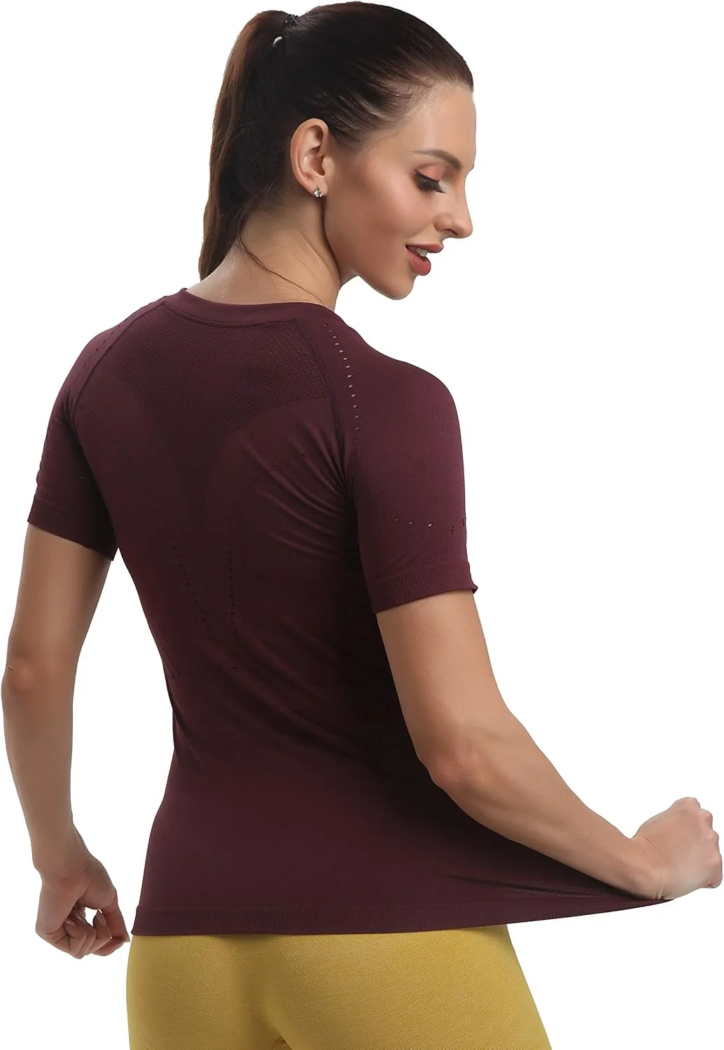 RUNNING GIRL Seamless Workout Shirts for WomenShort Sleeve T-Shirt Stretch Tees Quick Dry Gym Athletic Tops