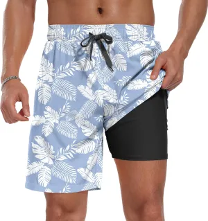 Sailwind Men Swim Trunks with Compression Liner 9" Beach Shorts Quick Dry with Zipper Pockets Board Shorts