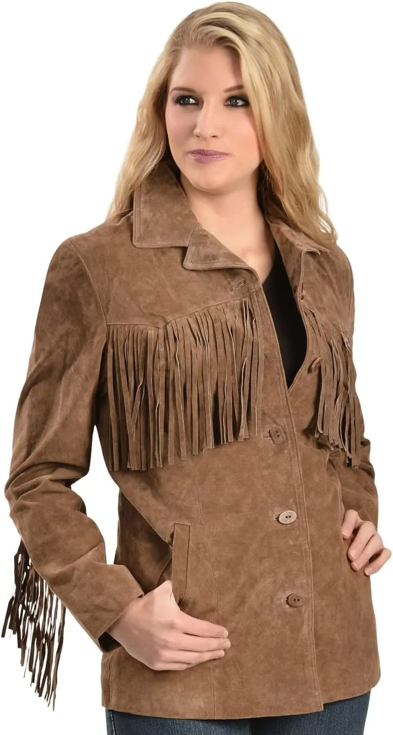 Scully Western Jacket Womens Leather Fringe Button Cinnamon F0_L74