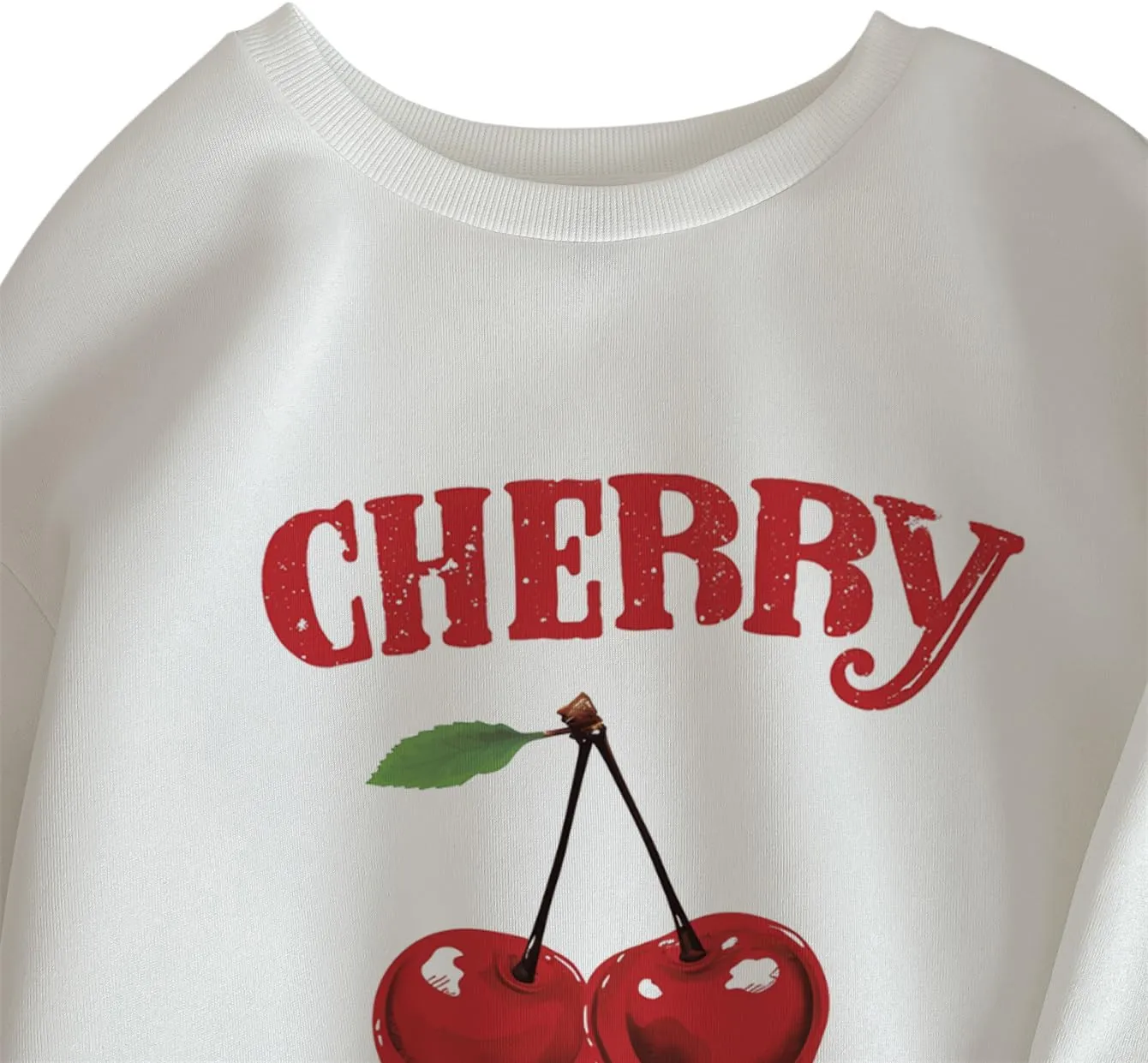 SHENHE Women's Cute Cherry Print Oversized Sweatshirt Graphic Crewneck Long Sleeve Pullover Top