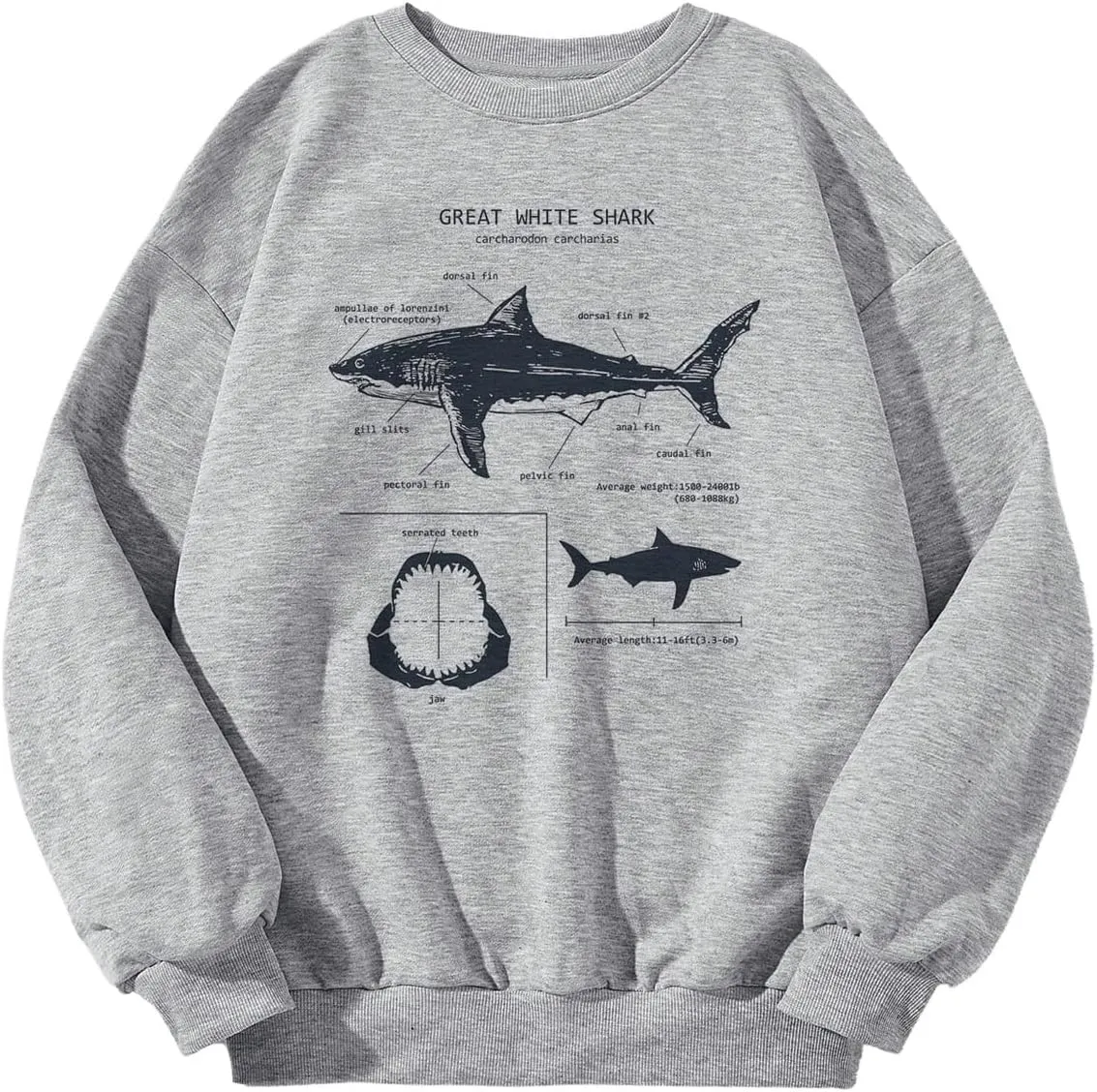 SHENHE Women's Graphic Oversized Sweatshirts Shark Print Crewneck Long Sleeve Casual Pullover Top