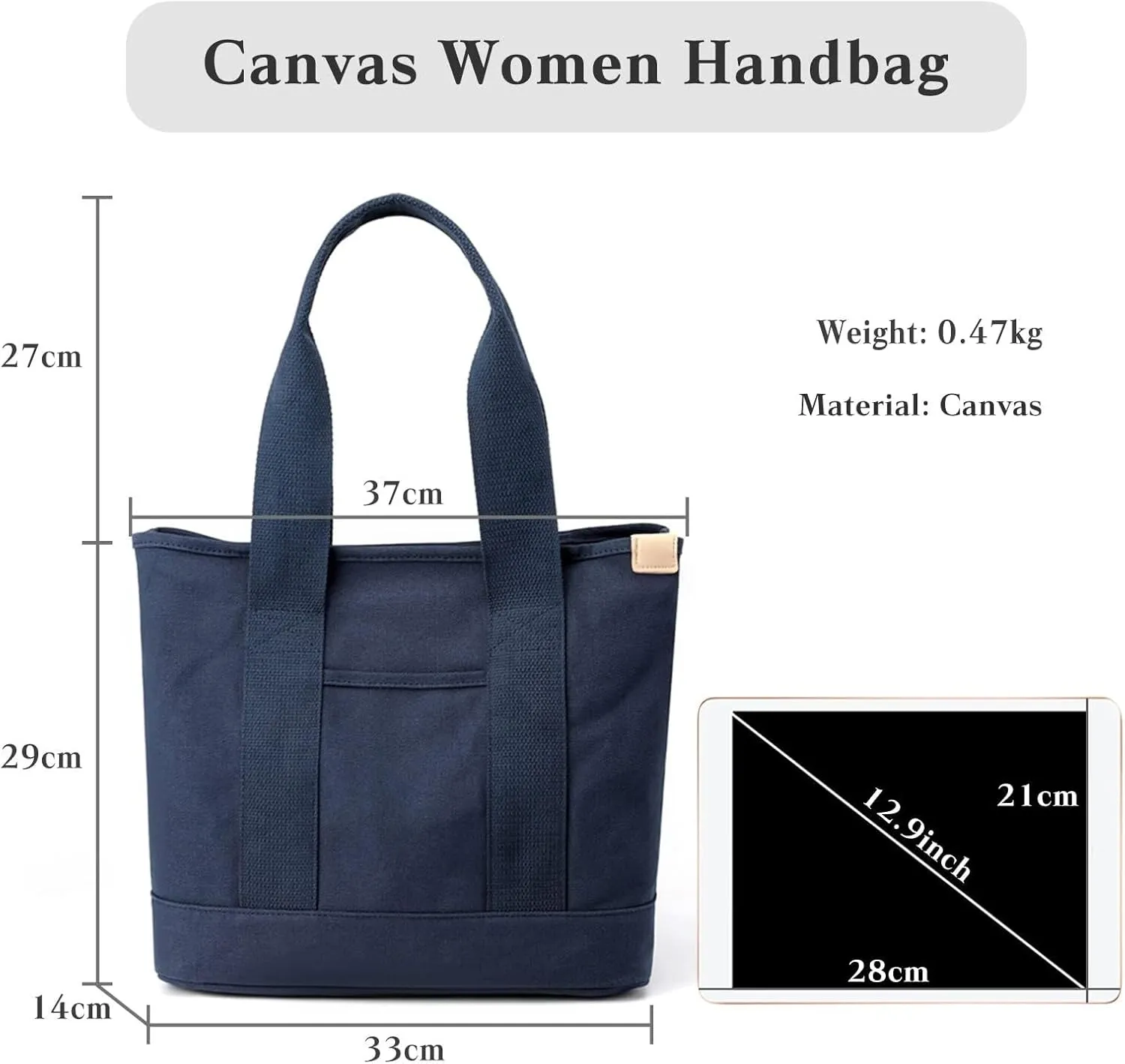 Shoulder Casual Top Handle Large Capacity Chic Hobo for Work Shopping Travel Dail Women Handbag Canvas Tote