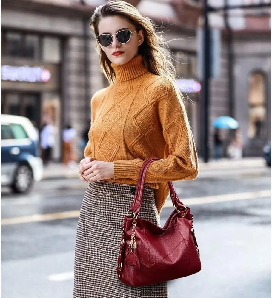 Shoulder Purse Large Work Commute Handbag Leather Top Handle with Tassel Tote for Women Hobo