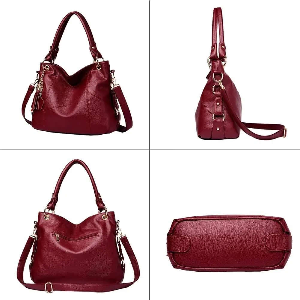 Shoulder Purse Large Work Commute Handbag Leather Top Handle with Tassel Tote for Women Hobo