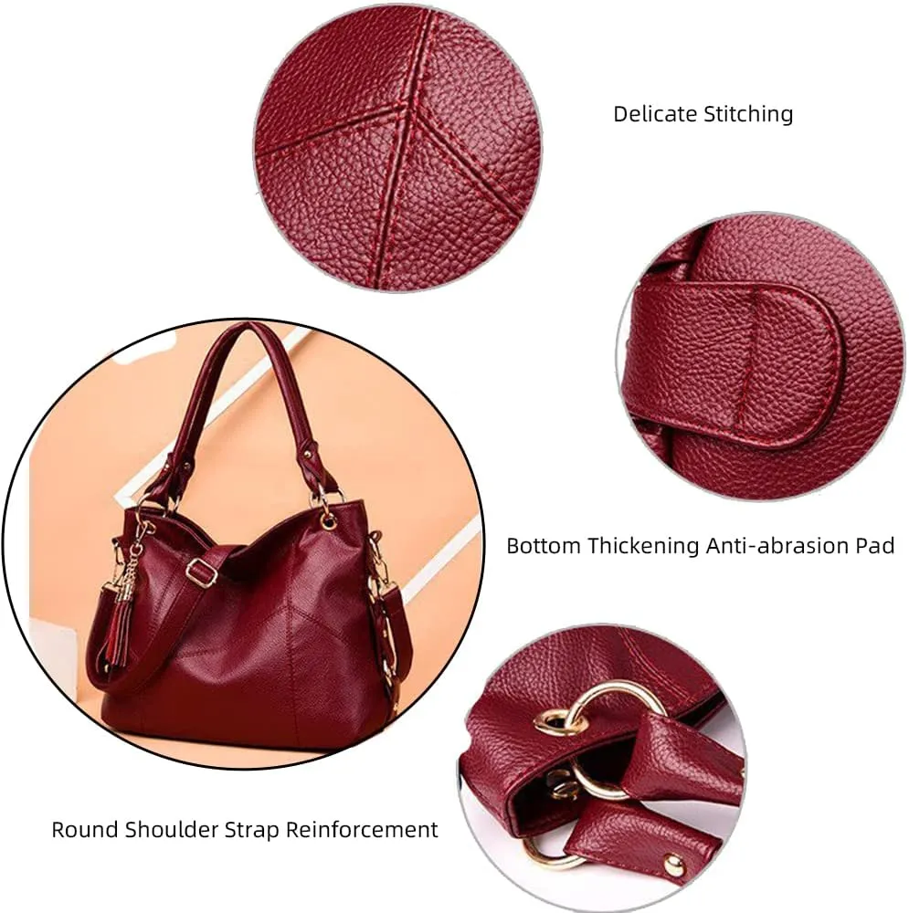 Shoulder Purse Large Work Commute Handbag Leather Top Handle with Tassel Tote for Women Hobo