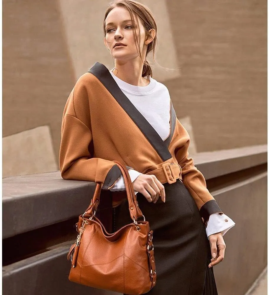 Shoulder Purse Large Work Commute Handbag Leather Top Handle with Tassel Tote for Women Hobo