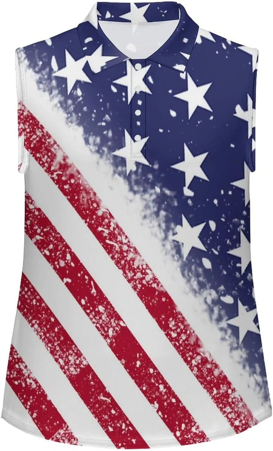 Sleeveless Shirts for Women American Flag V Neck Shirt Casual PO-LO Tank Top Pullover Quick Dry with Designs