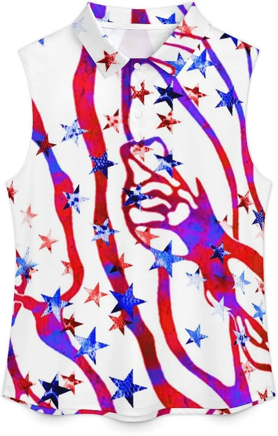 Sleeveless Shirts for Women American Flag V Neck Shirt Casual PO-LO Tank Top Pullover Quick Dry with Designs