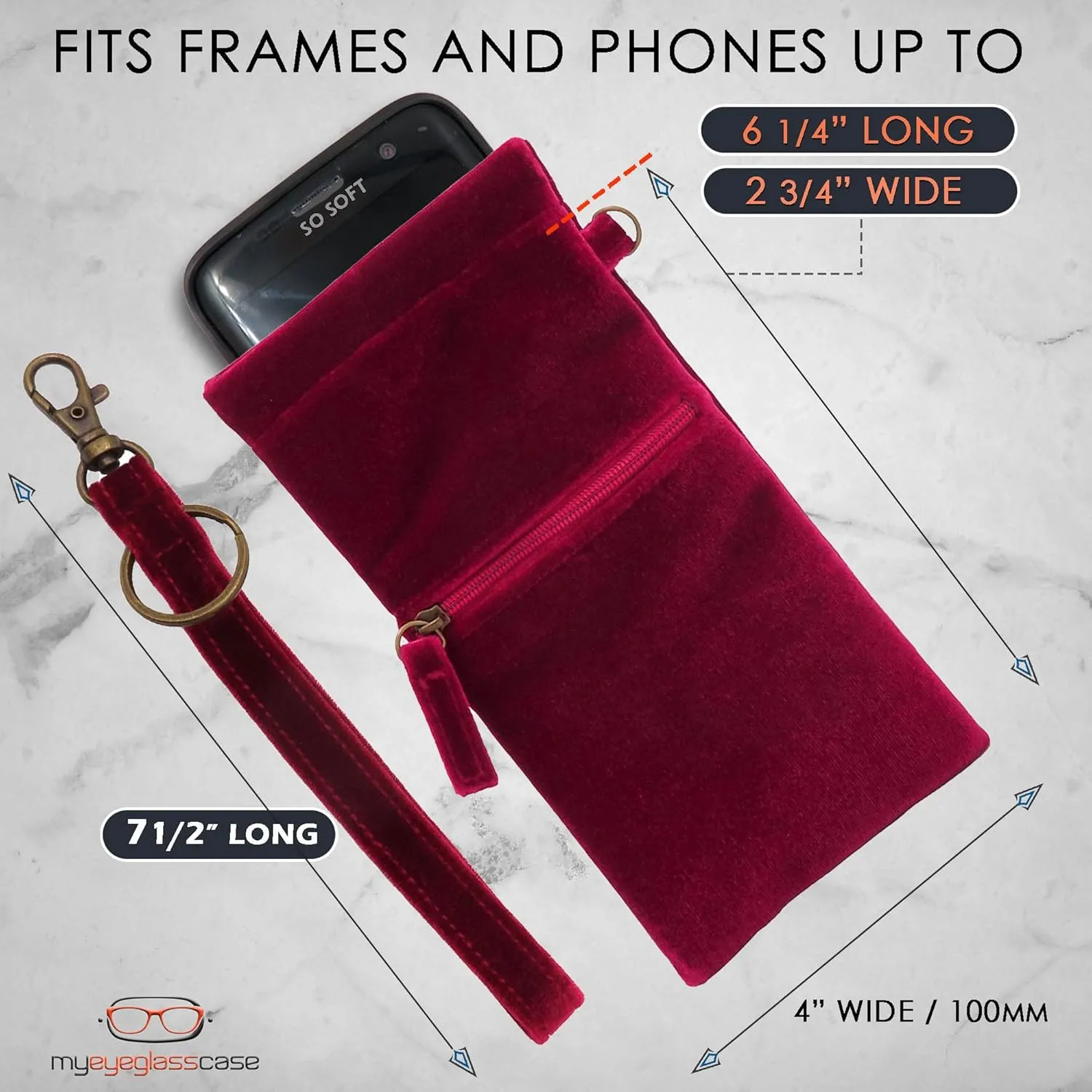 Soft Sunglass Pouch - Extra Large Eyeglasses Holder squeeze top - Glasses Holder Sleeve w/Wristlet lanyard & cleaning cloth