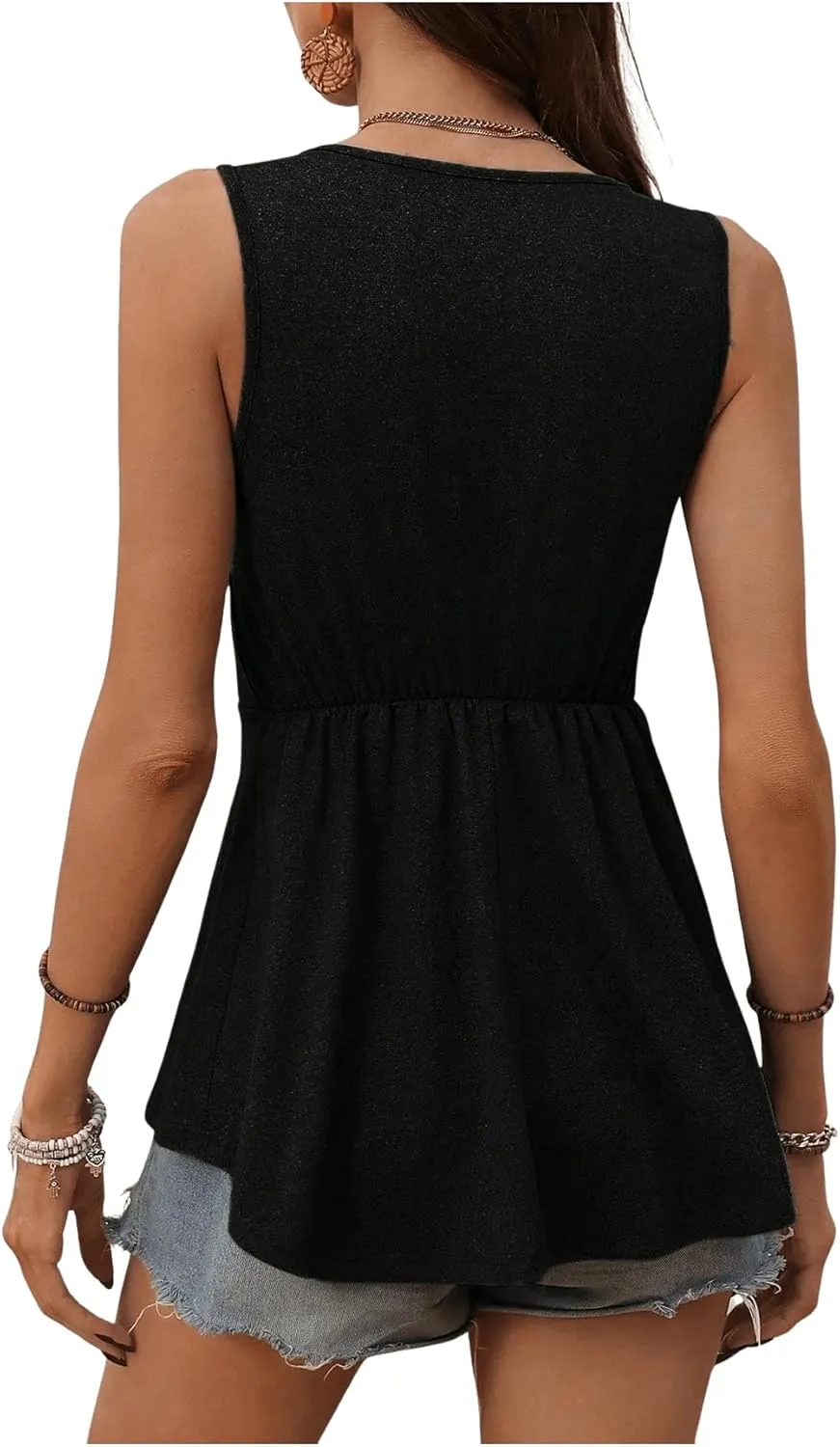 SOLY HUX Tank Top for Women V Neck Sleeveless Peplum Casual Summer Tops
