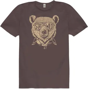 Soul Flower Stay Wild Bear Organic Short Sleeve T-Shirt, Brown Unisex Crew Neck Tee for Men and Women