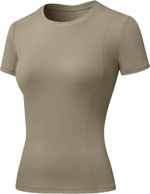 SPVISE Women's Short Sleeve Compression Shirt Workout Tops Cool Dry Running Gym Yoga Shirts Fitted Basic T-Shirt Crewneck
