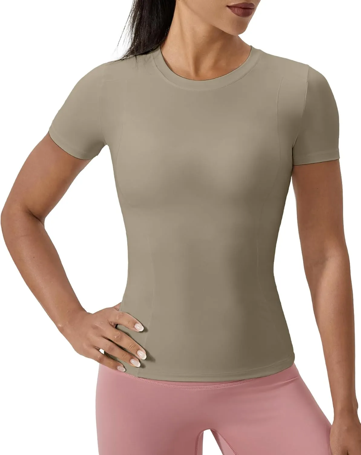 SPVISE Women's Short Sleeve Compression Shirt Workout Tops Cool Dry Running Gym Yoga Shirts Fitted Basic T-Shirt Crewneck