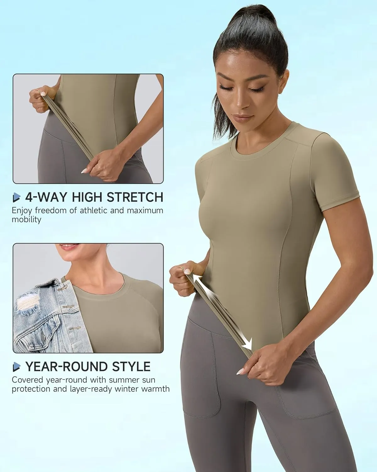 SPVISE Women's Short Sleeve Compression Shirt Workout Tops Cool Dry Running Gym Yoga Shirts Fitted Basic T-Shirt Crewneck