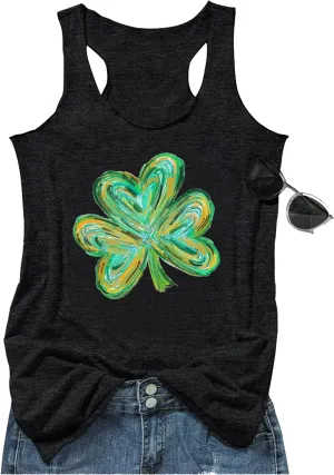 St Patrick's Day Shamrock Tank Tops for Women Lucky Leopard Clover Graphic Racerback T Shirt Paddy's Irish Tops Camisole