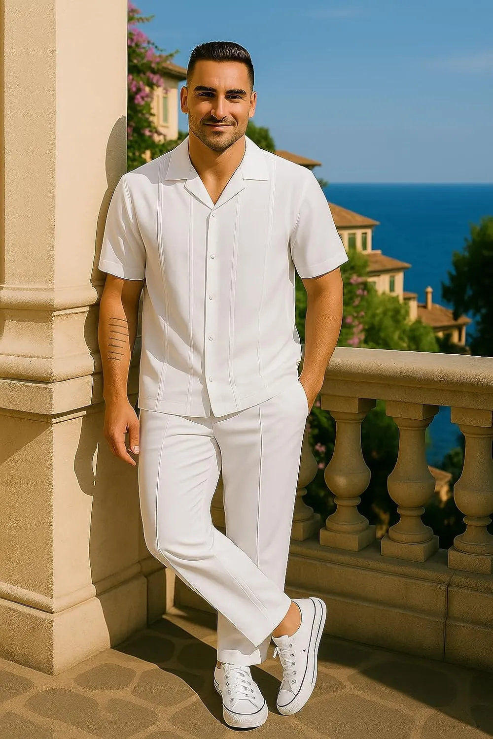 STACY ADAMS Men's Linen Shirt Pant Set
