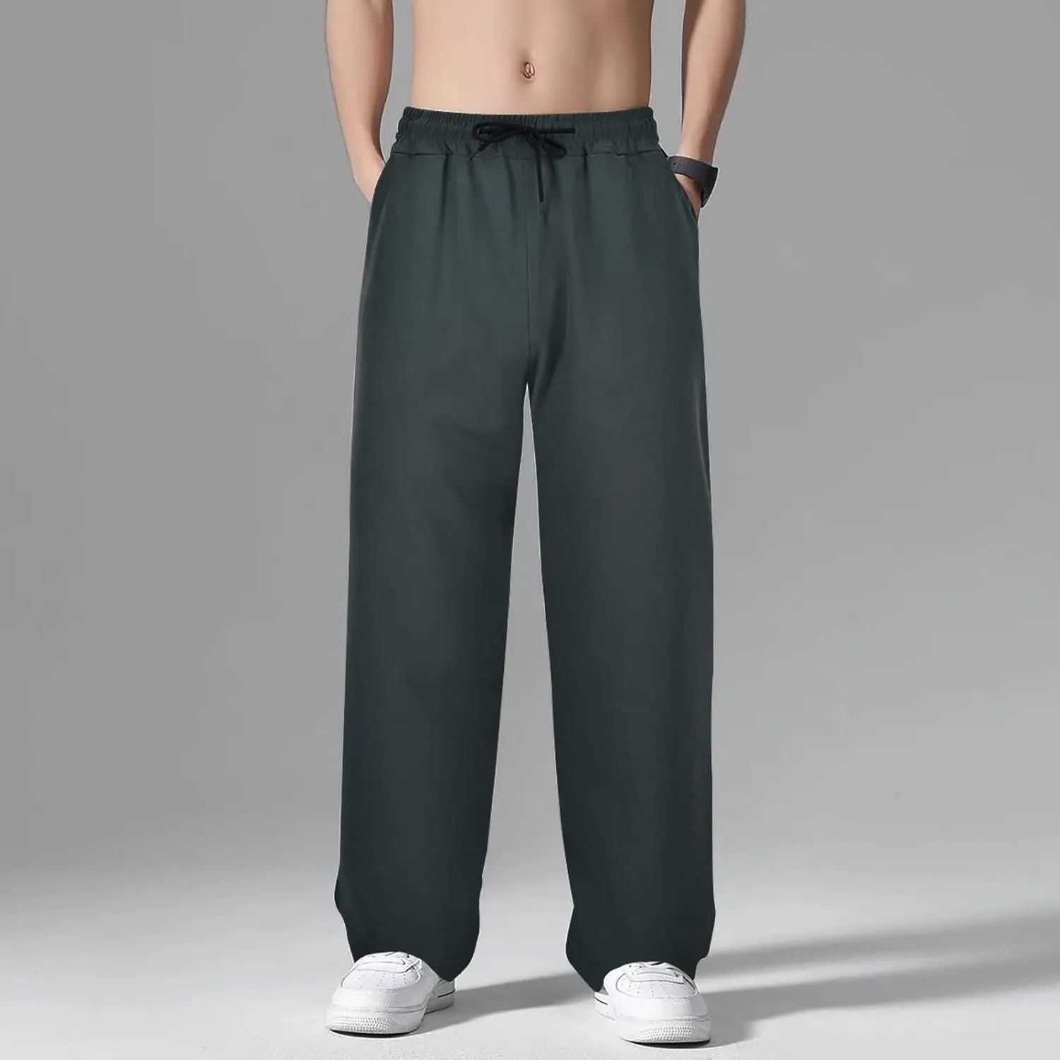 Straight Leg Sweatpants Men Plus Size Pants Drawstring Elastic Waist Trousers Summer Outdoor Lightweight Slacks