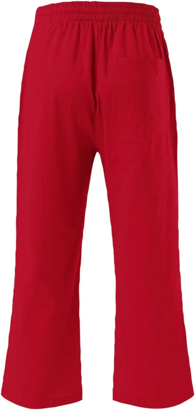 Summer Capri Pants for Women Cotton Linen Straight Leg Cropped Trousers High Waist Shorts Casual Pant with Pockets