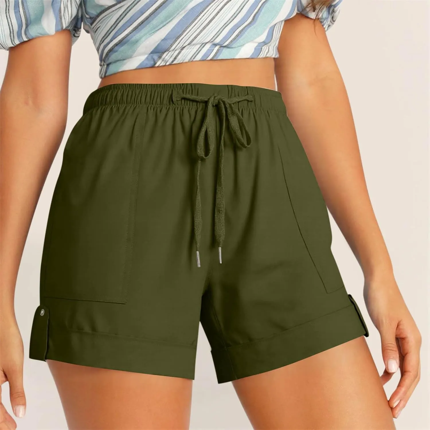 Summer Shorts for Women Plus Size Casual Elastic Waist Drawstring Short 5 Inch Inseam Beach Vacation Outfits