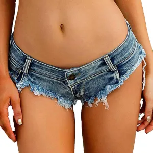 Summer Women's Sexy Ripped Cut Off Hole Slim Low Rise Hot Pants Denim Short Jean Casual Lace Up Frayed Cheeky Short