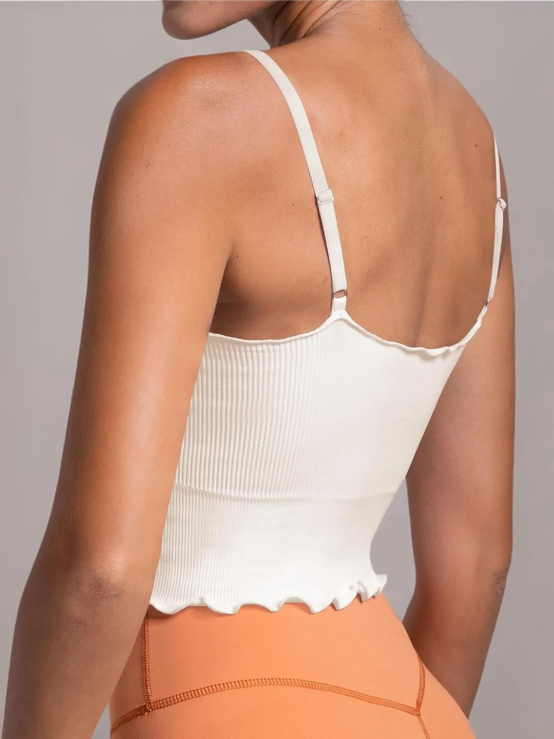 Sunzel Tank Top for Women, V Neck Seamless Ribbed Crop Camisole with Ruffles
