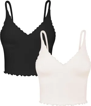 Sunzel Tank Top for Women, V Neck Seamless Ribbed Crop Camisole with Ruffles