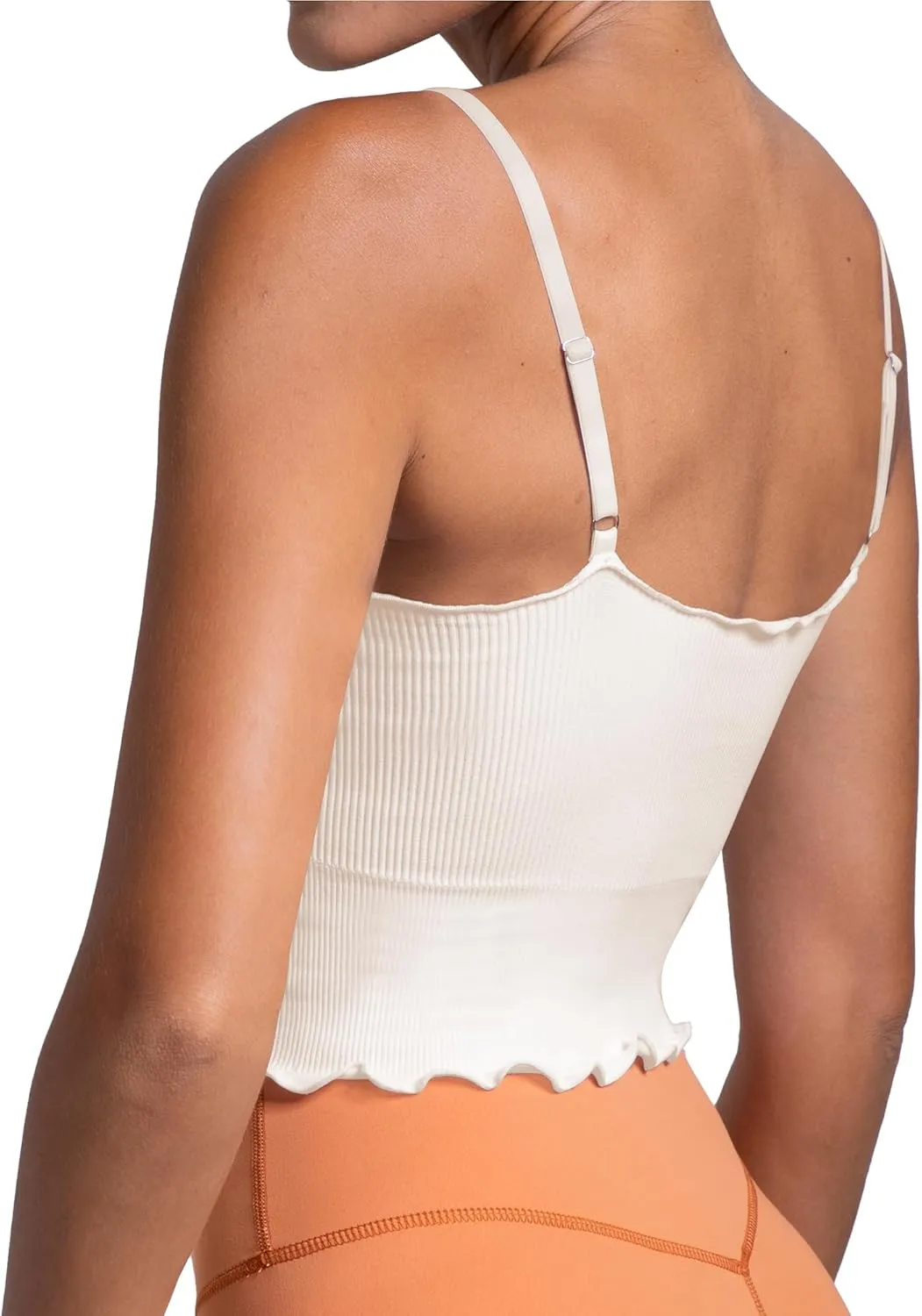 Sunzel Tank Top for Women, V Neck Seamless Ribbed Crop Camisole with Ruffles