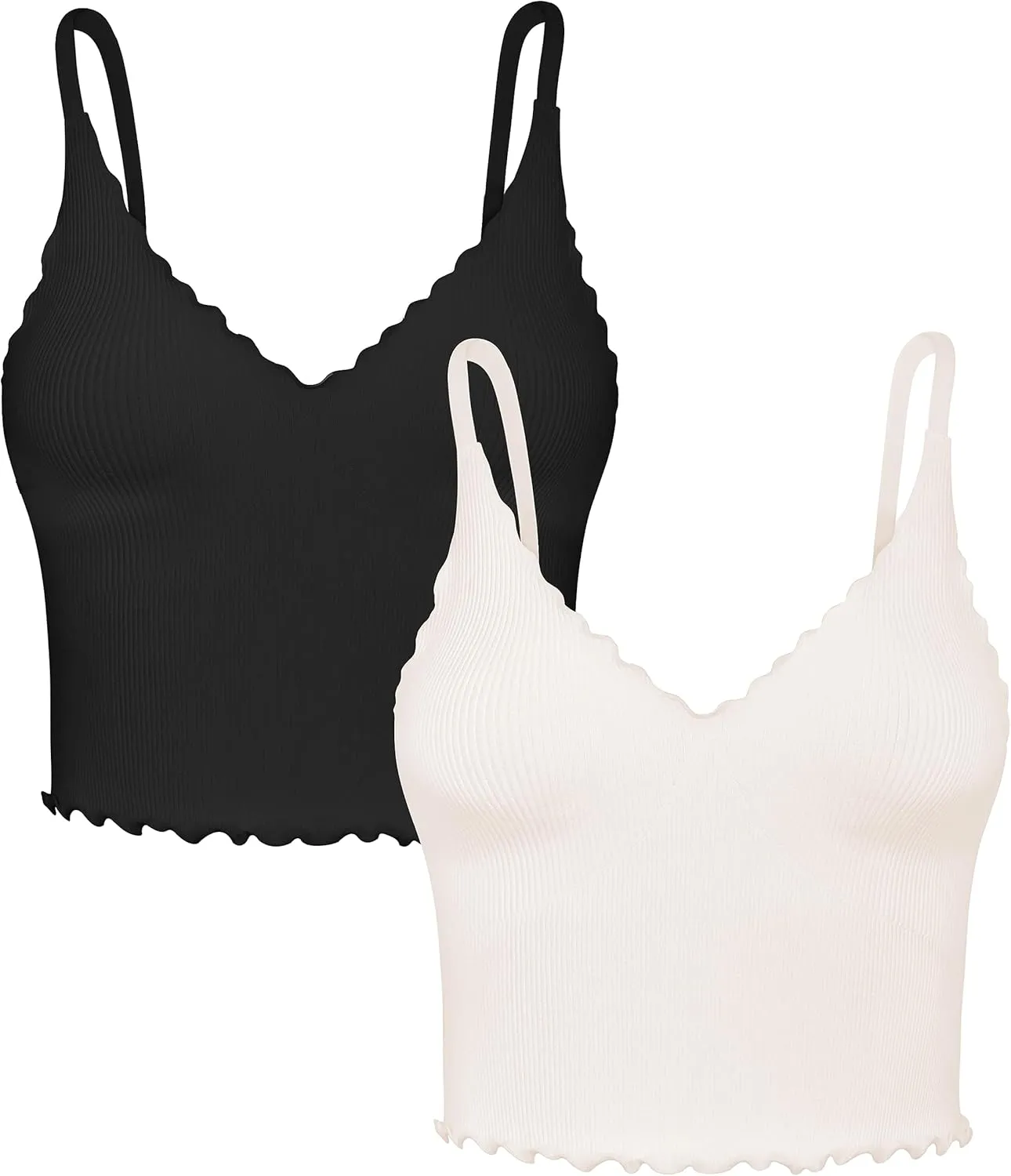 Sunzel Tank Top for Women, V Neck Seamless Ribbed Crop Camisole with Ruffles