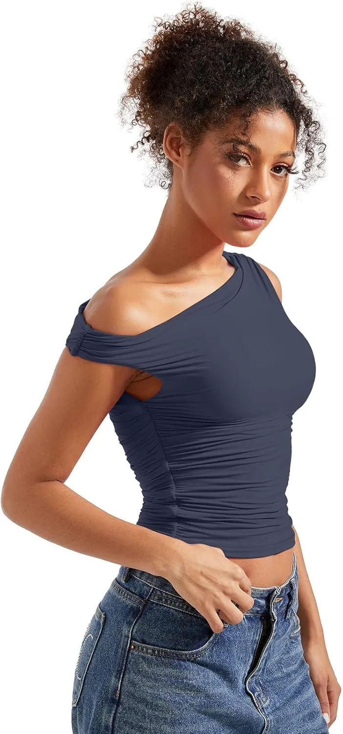 SUUKSESS Women Off Shoulder Tops Sleeveless Shirts Y2K Going Out Crop Tank Top