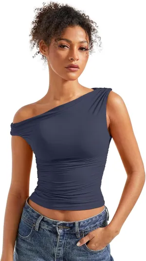 SUUKSESS Women Off Shoulder Tops Sleeveless Shirts Y2K Going Out Crop Tank Top