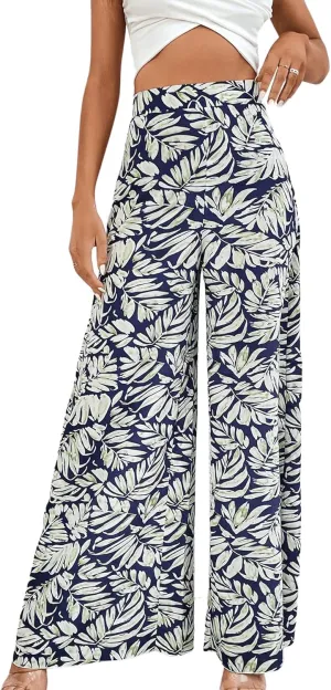 SweatyRocks Women's Boho Floral Print High Waist Wide Leg Pants Loose Fit Trousers