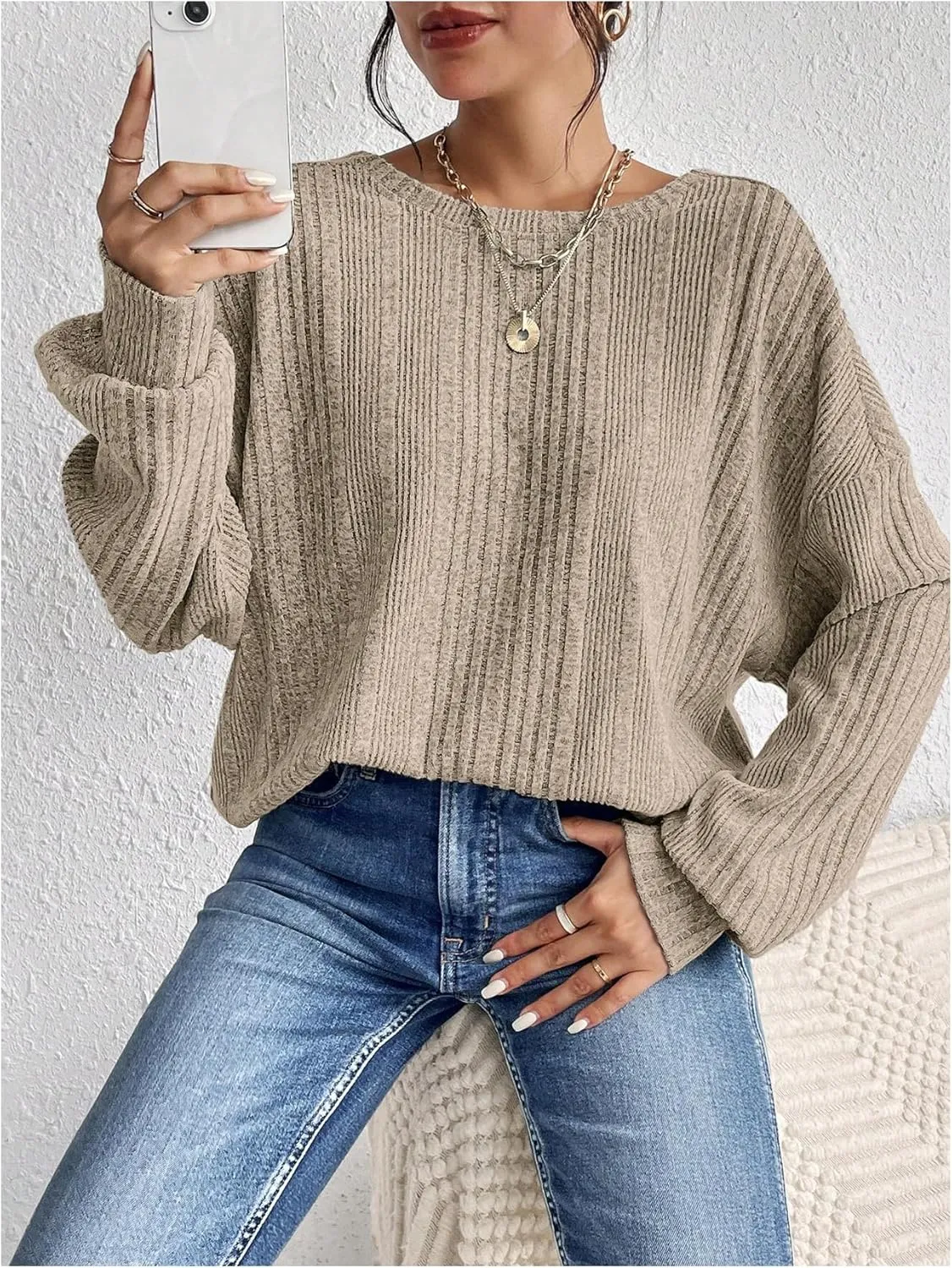 SweatyRocks Women's Criss Cross Round Neck Pullover Sweaters Long Sleeve Loose Cut Out Back Knit Tee Tops Backless Shirts