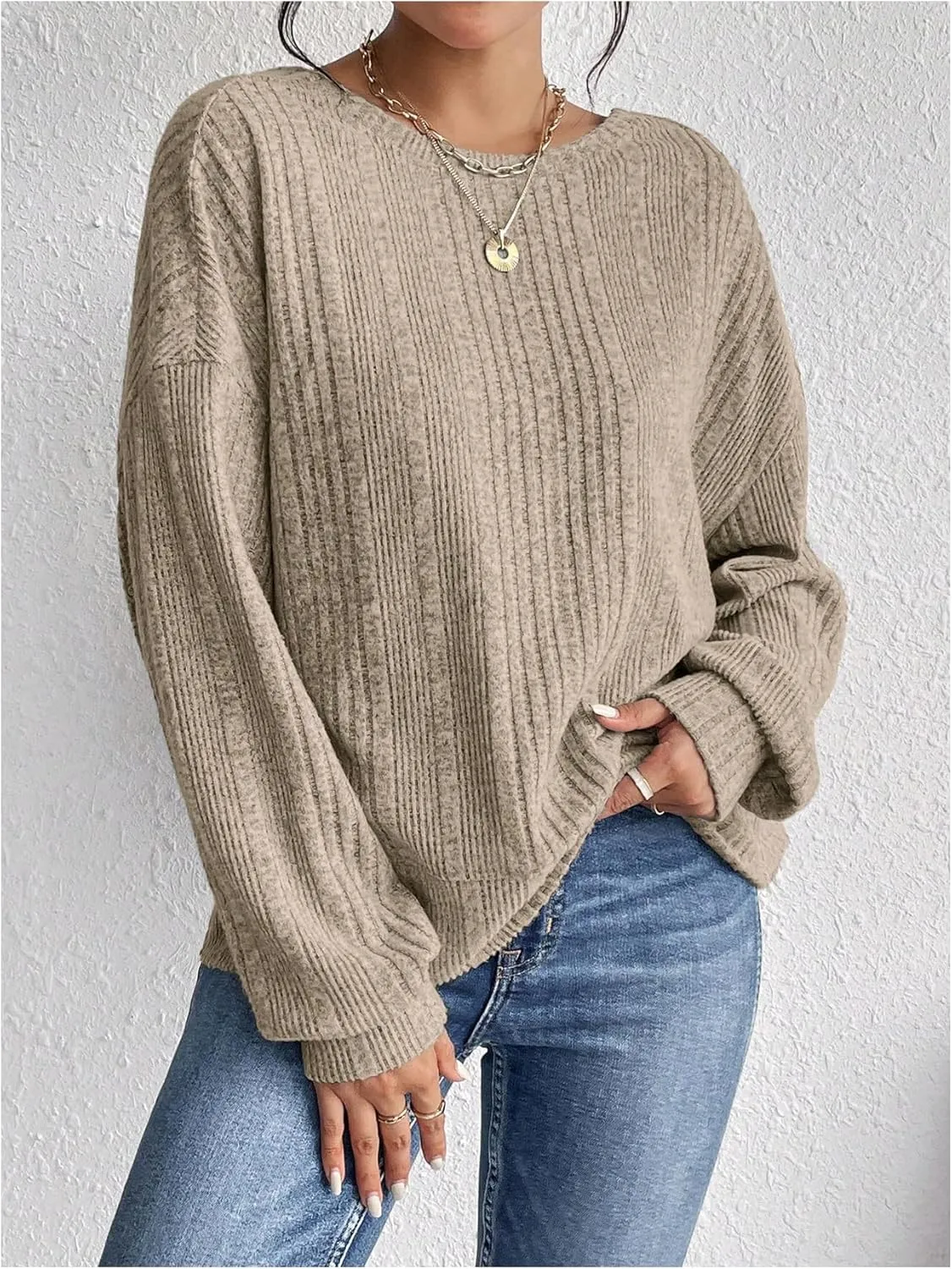 SweatyRocks Women's Criss Cross Round Neck Pullover Sweaters Long Sleeve Loose Cut Out Back Knit Tee Tops Backless Shirts