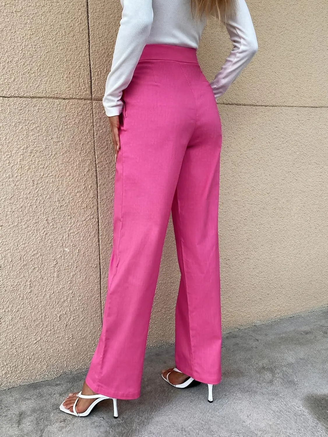 SweatyRocks Women's High Waist Zip Up Pleated Pants Straight Leg Long Trousers Pants with Pocket